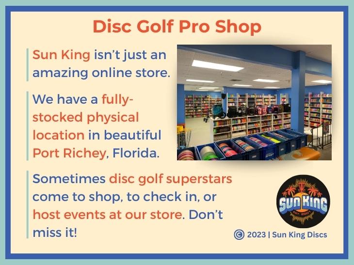 Image of the pro shop, discs, bags, and other accessories