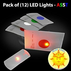 Pack of (12) Flat LED Disc Golf Lights - Assorted Colors + Sun King Sticker
